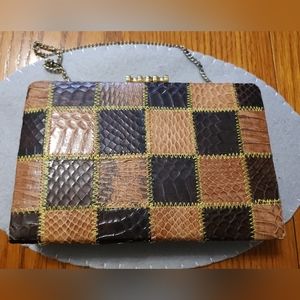 Vintage Patchwork Clutch. Clasp closure with short chain. Preloved.
